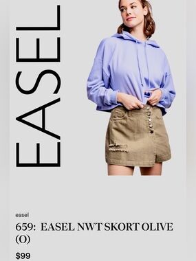 EASEL NWT DISTRESSED DENIM SKORT_KHAKI OLIVE_SIZE SMALL